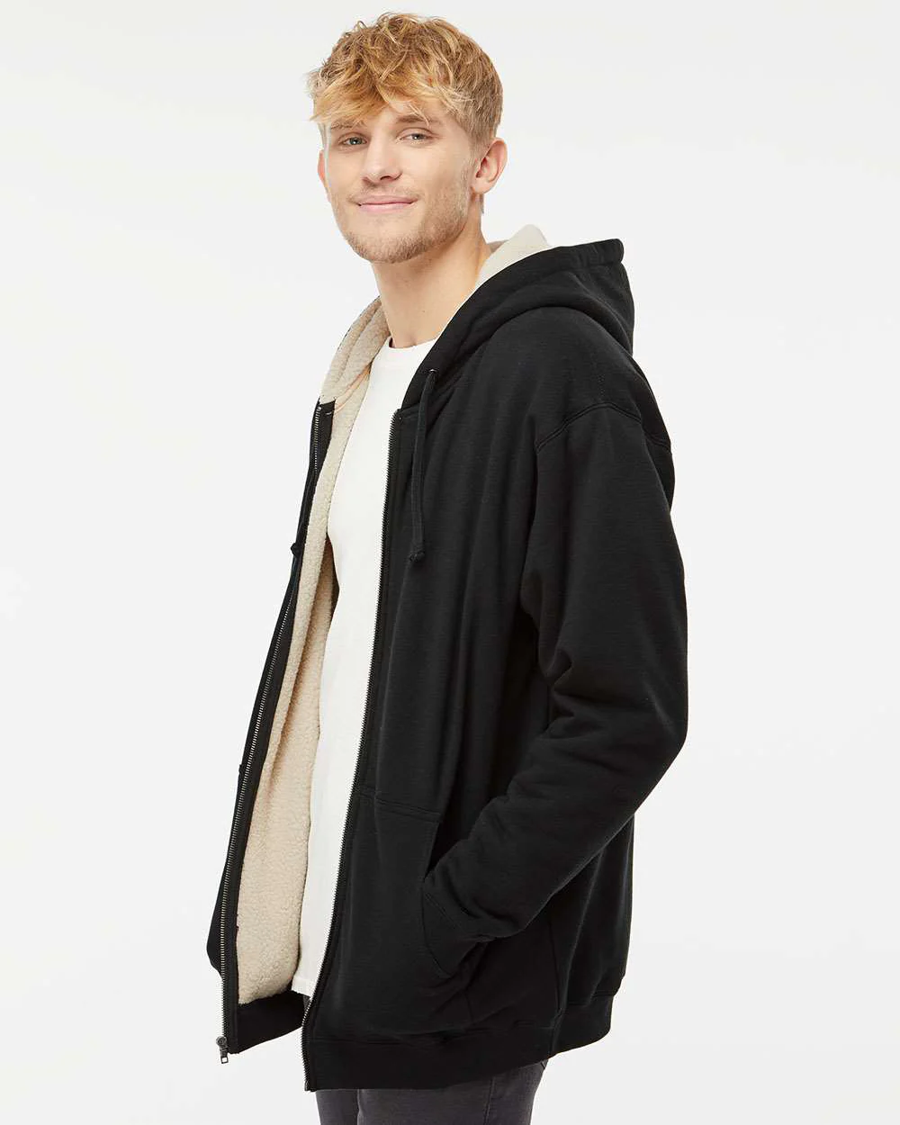 Sherpa Lined Zip Hooded Sweatshirt - Image 3