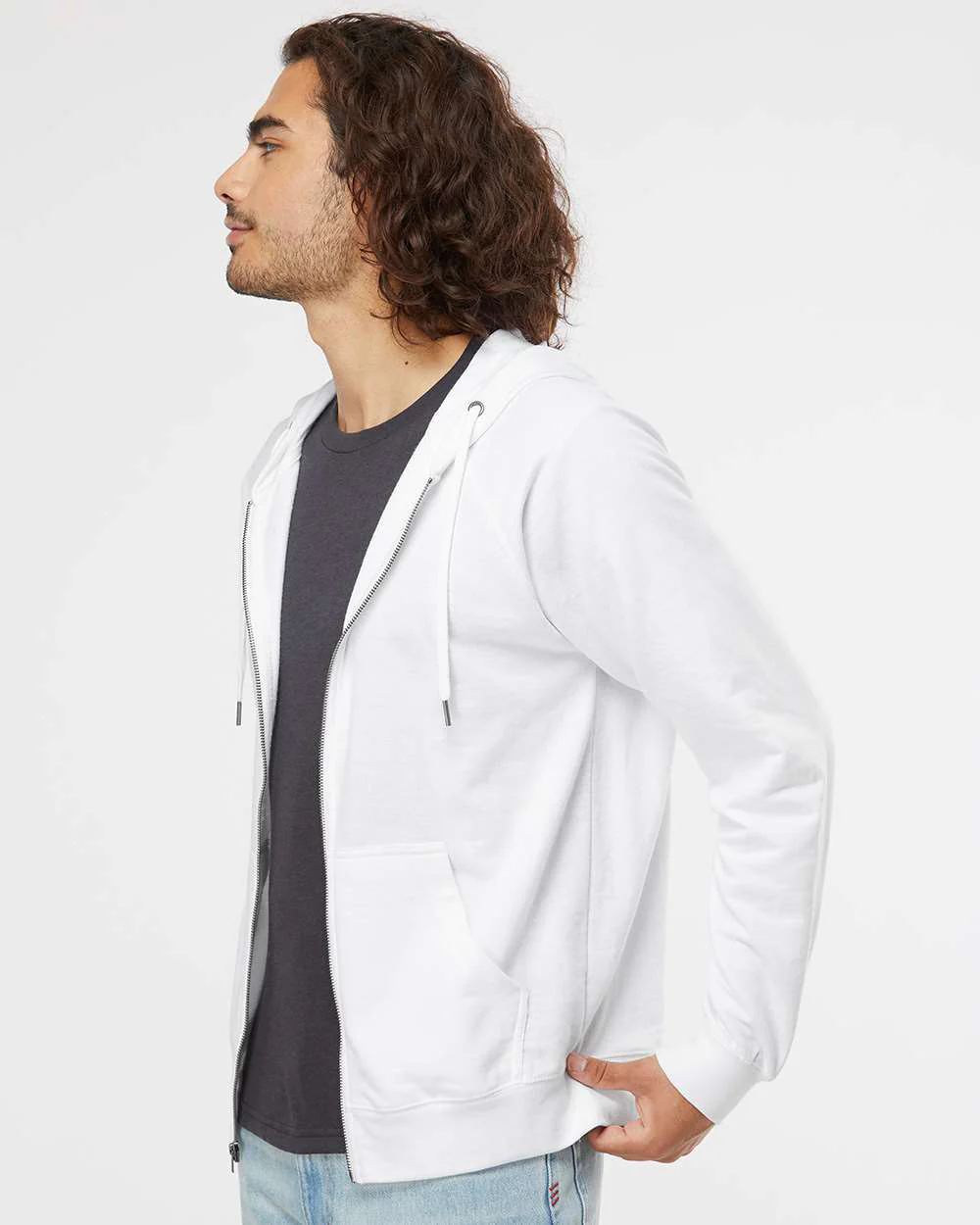 Unisex Lightweight Loopback Terry Zip Hood - Image 68